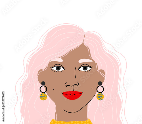 Portrait of a beautiful woman. Girl face illustration isolated on white background. Female character flat illustration.