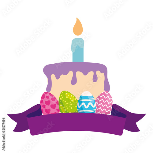set of cute eggs easter decorated with cake vector illustration designicon
