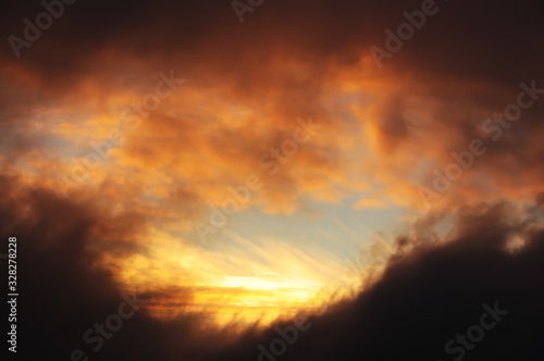 Sunset sky and clouds. Dramatic red clouds.