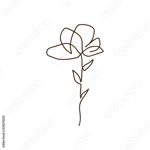 Flower vector one line art logo. Minimalist contour drawing monoline. Continuous line artwork for banner, book design, web illustration