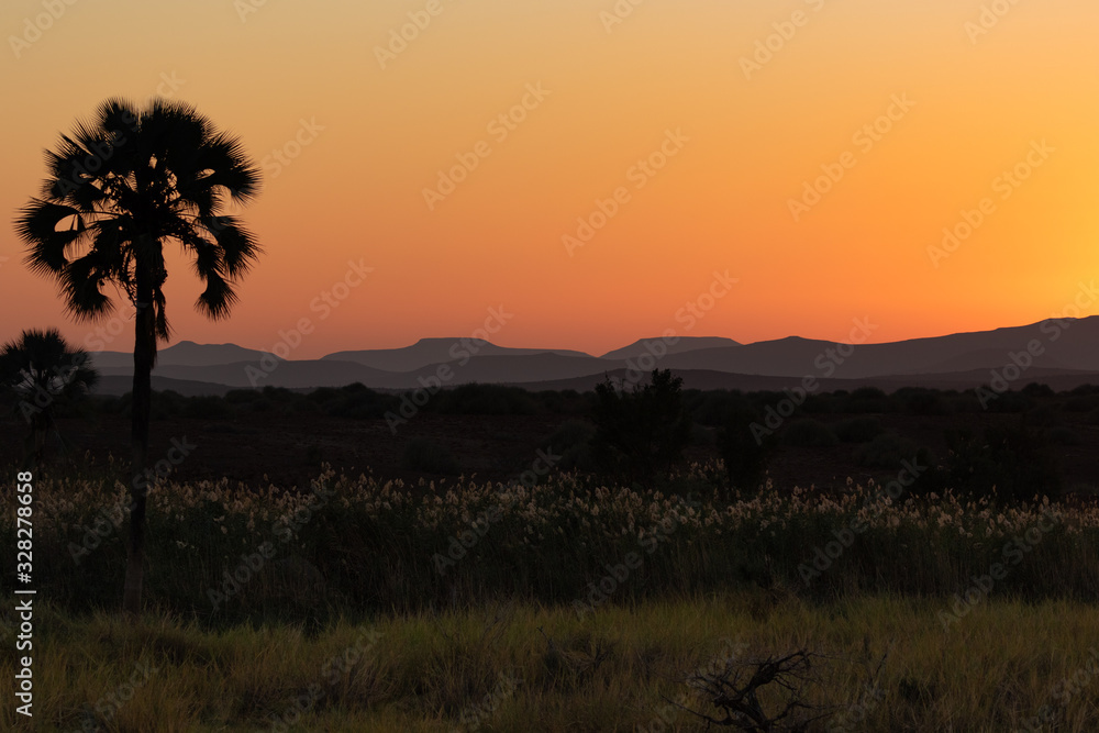Namibian landscape with gorgeous sunlight during sunset