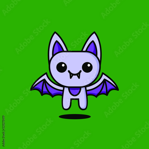 cute kawaii vampire bat character logo icon design vector illustration