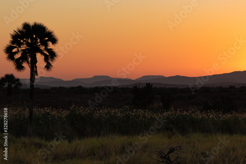 Namibian landscape with gorgeous sunlight during sunset