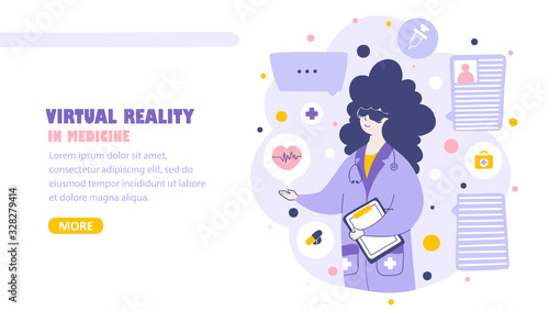 Virtual reality medical services vector landing page template