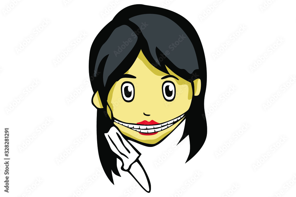 Halloween illustration of a funny cartoon japanese Ghost Kuchisake Onna Halloween illustration of a funny cartoon japanese Ghost Kuchisake Onna
