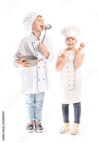 Cute little chefs on white ...