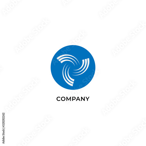 vortex illustration with blue ellipse shape behind. Logo design template. Hurricane icon. Tornado logo concept isolated on white background