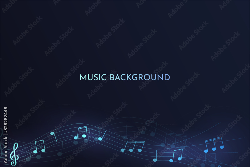 Vector illustration. Music background with light effects. Night club party  theme. Abstract dark wallpaper. Sheet music and treble clef. Website  template. Electronic music. Digital concept. Blue color Stock Vector |  Adobe Stock
