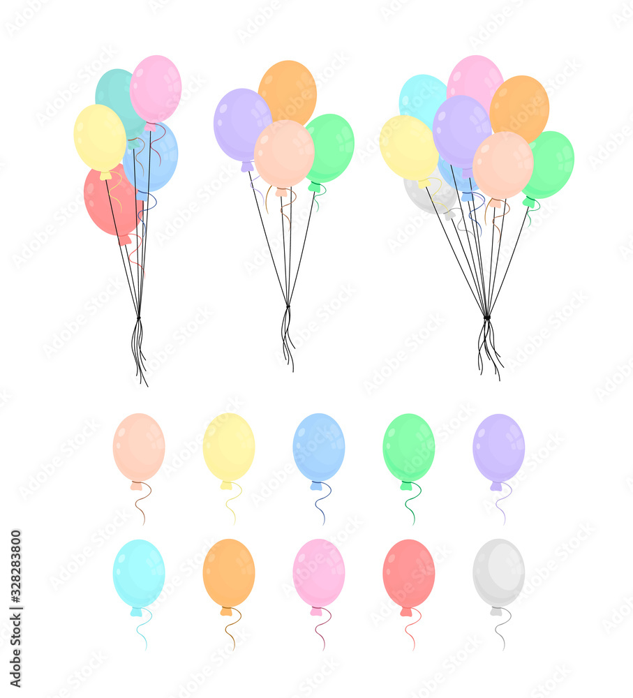 Set of colored balloons in cartoon flat style isolated on white background. Set of colored balloons in cartoon flat style isolated on white background.