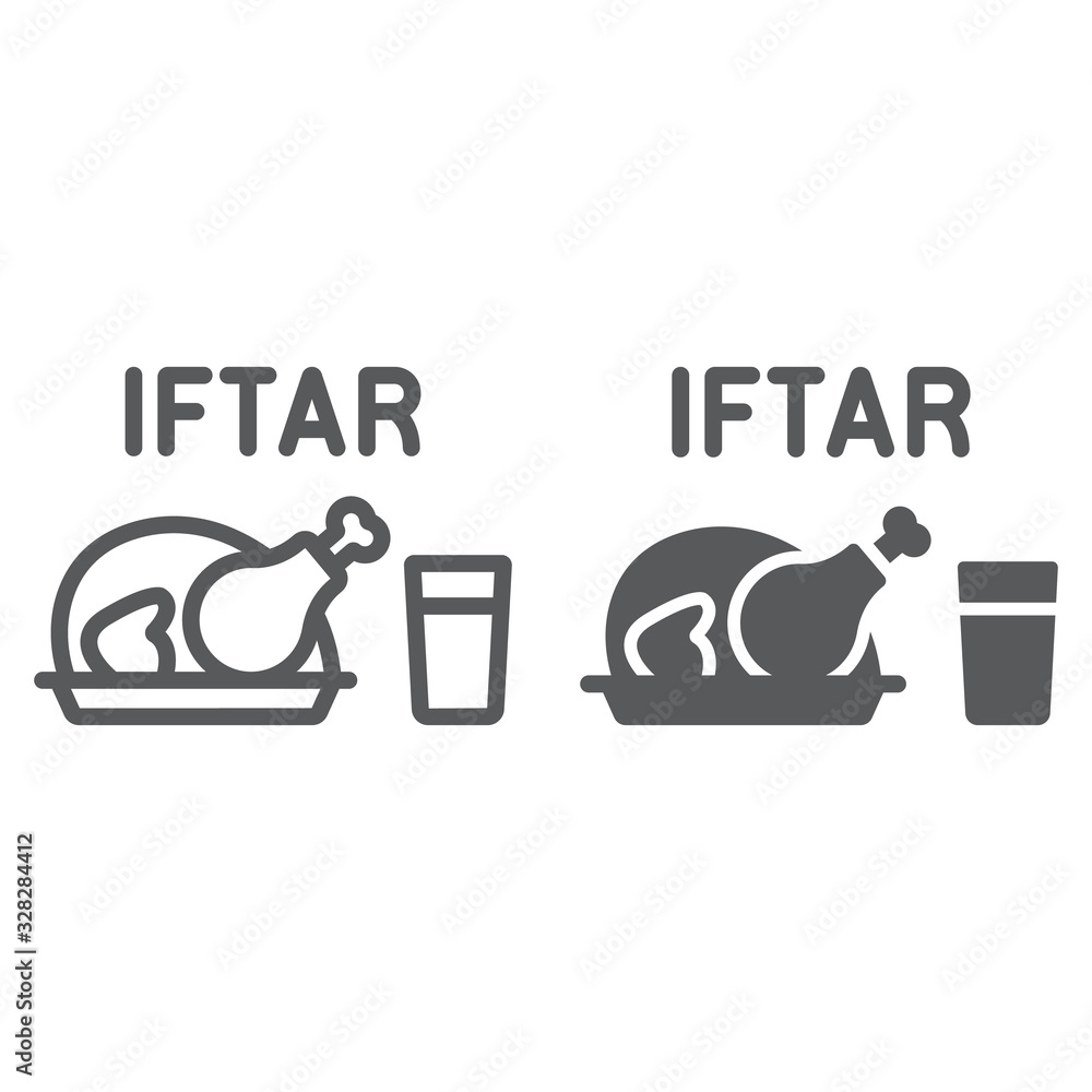 Ramadan iftar line and glyph icon, ramadan and islam, muslim food sign, vector graphics, a linear pattern on a white background, eps 10. Ramadan iftar line and glyph icon, ramadan and islam, muslim food sign, vector graphics, a linear pattern on a white background, eps 10.