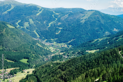 Panoramic view of mountains and blue sky in Bad Kleinkirchheim in Austria
