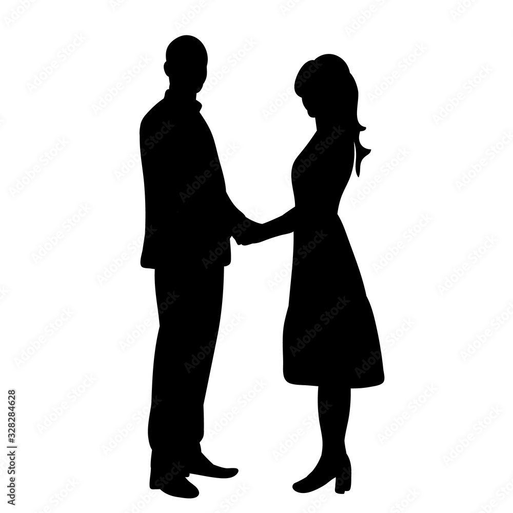 vector, isolated, black silhouette man and woman, love