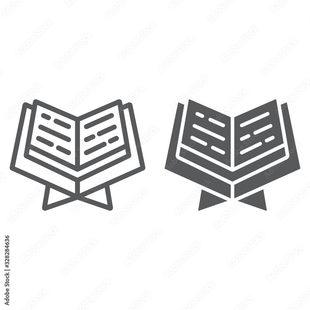 Open koran book line and glyph icon, ramadan and religion, open quran book sign, vector graphics, a linear pattern on a white background, eps 10. Open koran book line and glyph icon, ramadan and religion, open quran book sign, vector graphics, a linear pattern on a white background, eps 10.