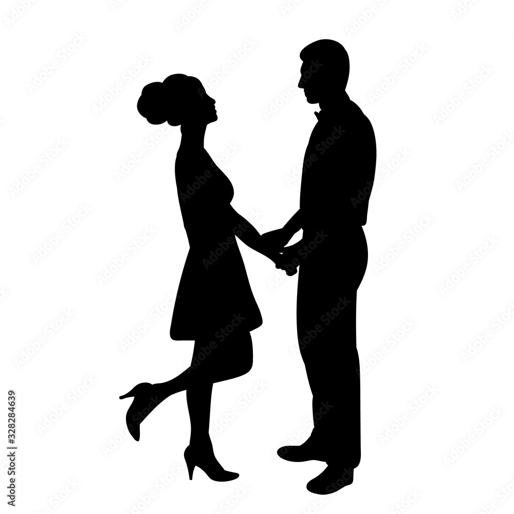 vector, isolated, black silhouette man and woman, love