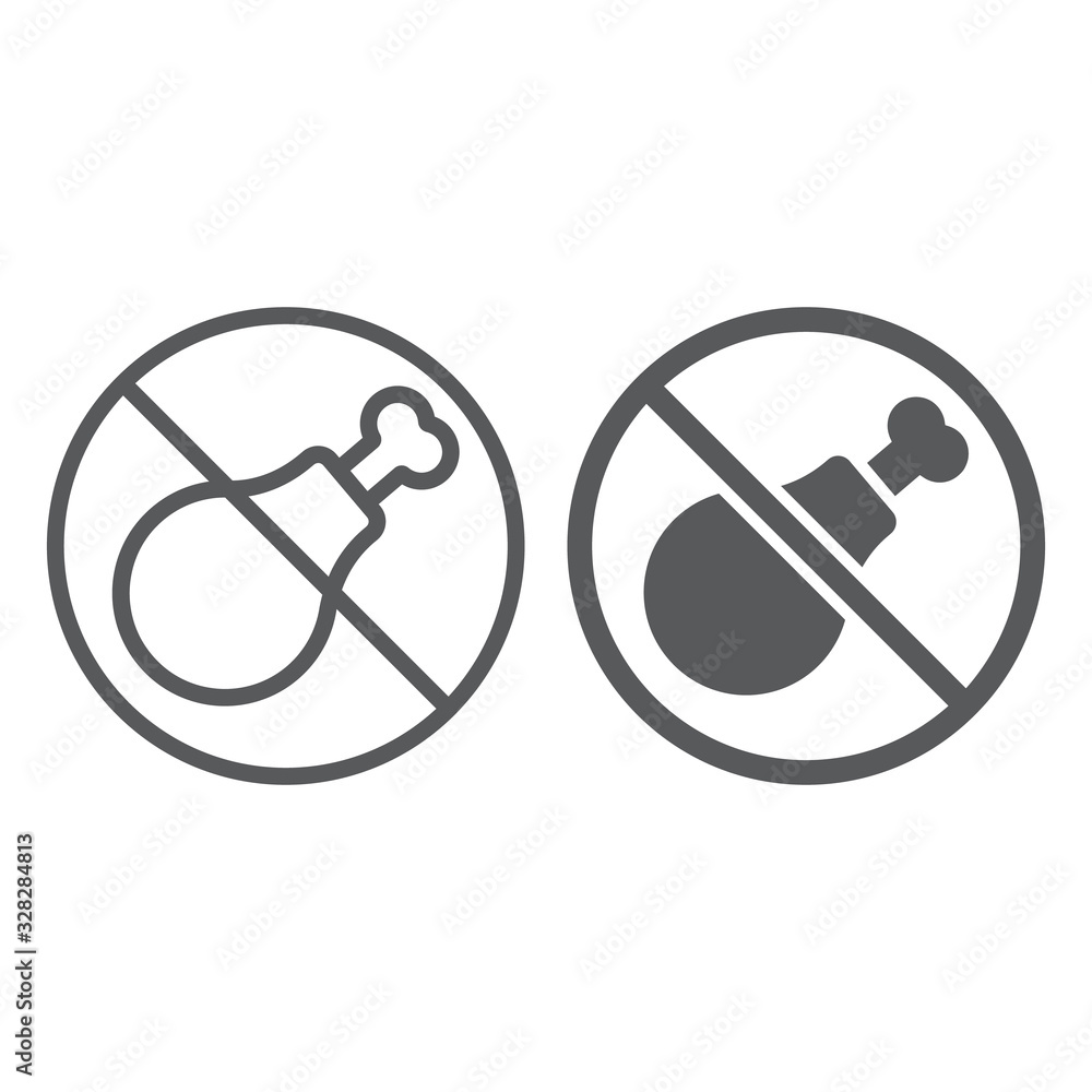 No food line and glyph icon, forbidden and prohibited, no food sign, vector graphics, a linear pattern on a white background, eps 10. No food line and glyph icon, forbidden and prohibited, no food sign, vector graphics, a linear pattern on a white background, eps 10.