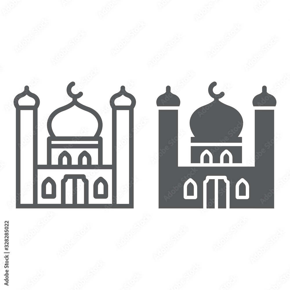 Mosque line and glyph icon, ramadan and islam, islamic building sign, vector graphics, a linear pattern on a white background, eps 10.