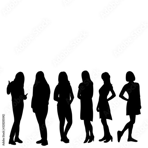 vector, isolated, collection, set of girl silhouettes