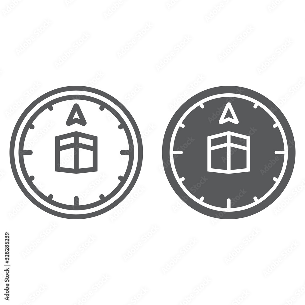Qibla compass line and glyph icon, ramadan and islam, islamic compass sign, vector graphics, a linear pattern on a white background, eps 10. Qibla compass line and glyph icon, ramadan and islam, islamic compass sign, vector graphics, a linear pattern on a white background, eps 10.