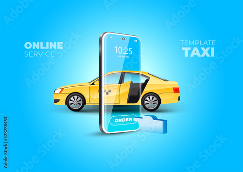 Taxi order online service smartphone display illustration blue background