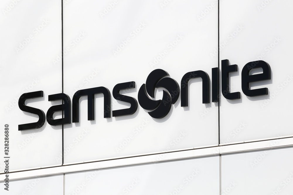 Villefontaine, France - September 13, 2019: Samsonite logo on a wall.  Samsonite is an American luggage manufacturer and retailer Photos | Adobe  Stock