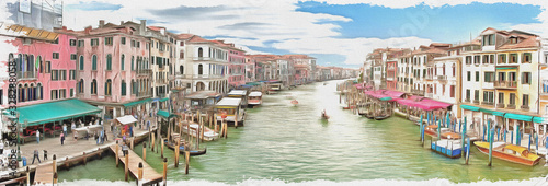 Imitation of a picture. Oil paint. Illustration. Grand Canal. Panorama. Venice. Italy