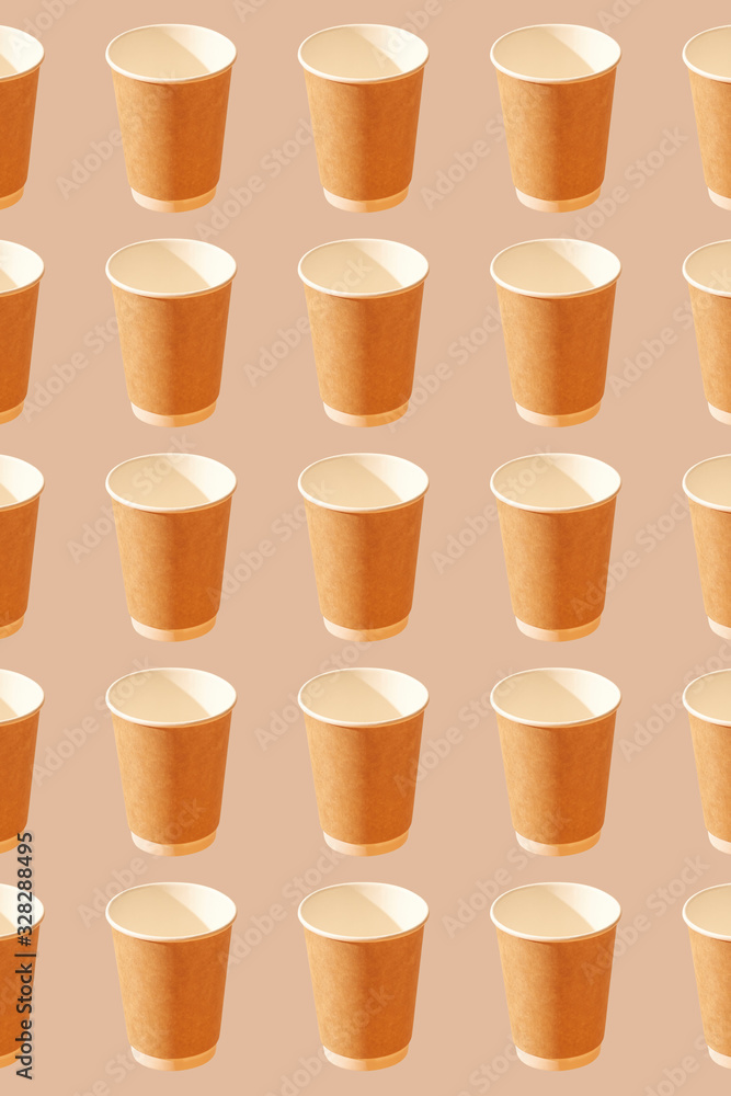 Paper Cups Pattern on brown background Paper Cups Pattern on brown background