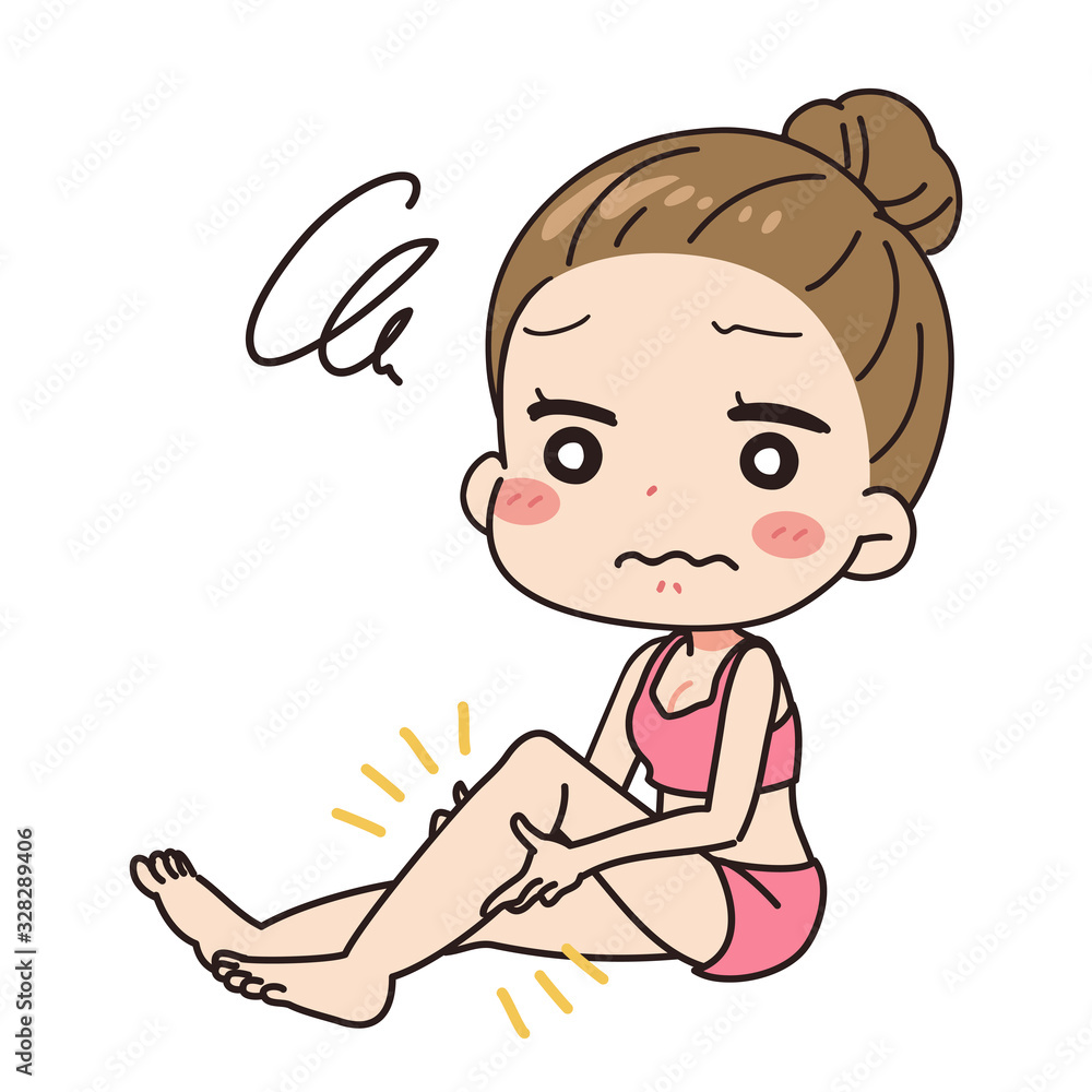 An oblique illustration of a woman who is worried about swelling.