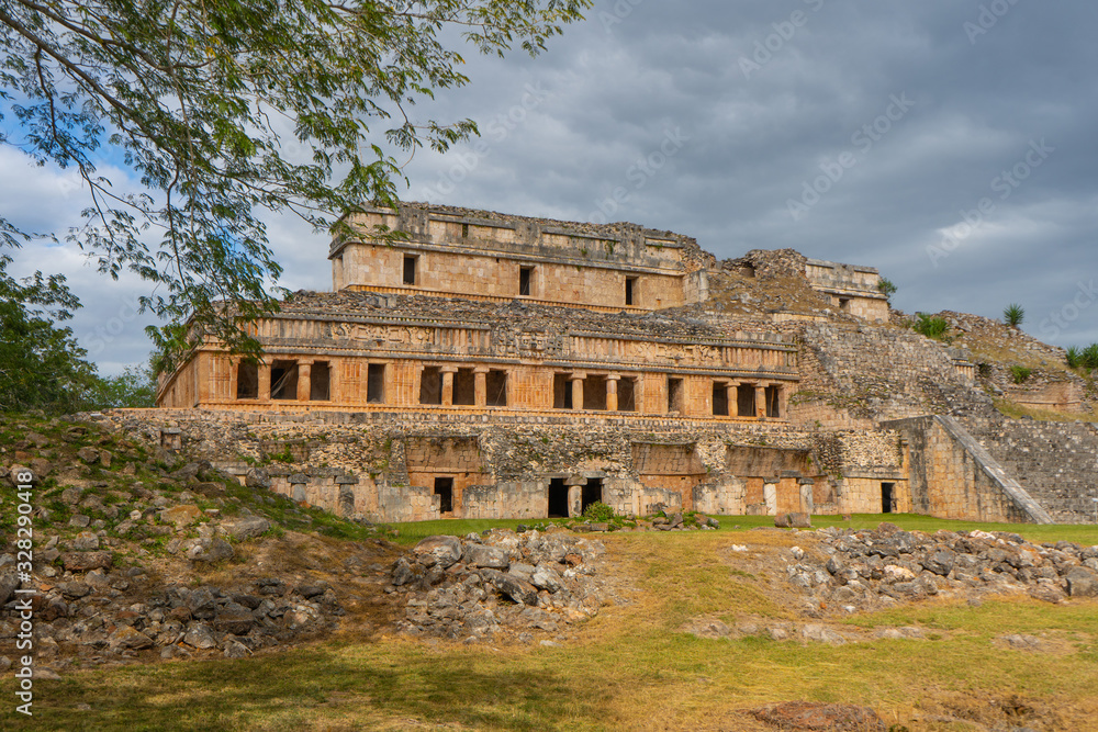 The Great Palace in Sayil Maya archaeological site. Yucatan. Mexico.