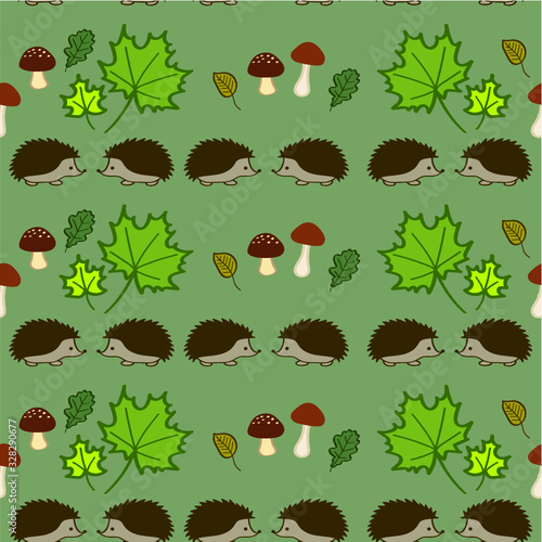Herbst Muster Igel Blätter Pilze