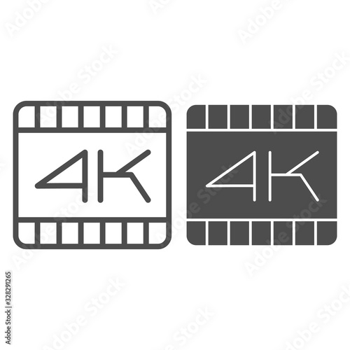 4k dimension movie frame line and solid icon. Ultra high video quality extension symbol, outline style pictogram on white background. Multimedia sign for mobile concept or web design. Vector graphics.