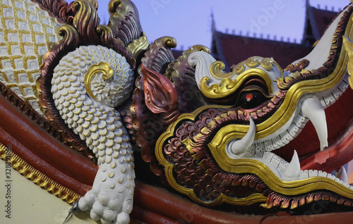 Dragon statue in the buddhist temple Chiang Mai Thailand