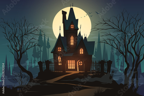 Dark halloween house with moon