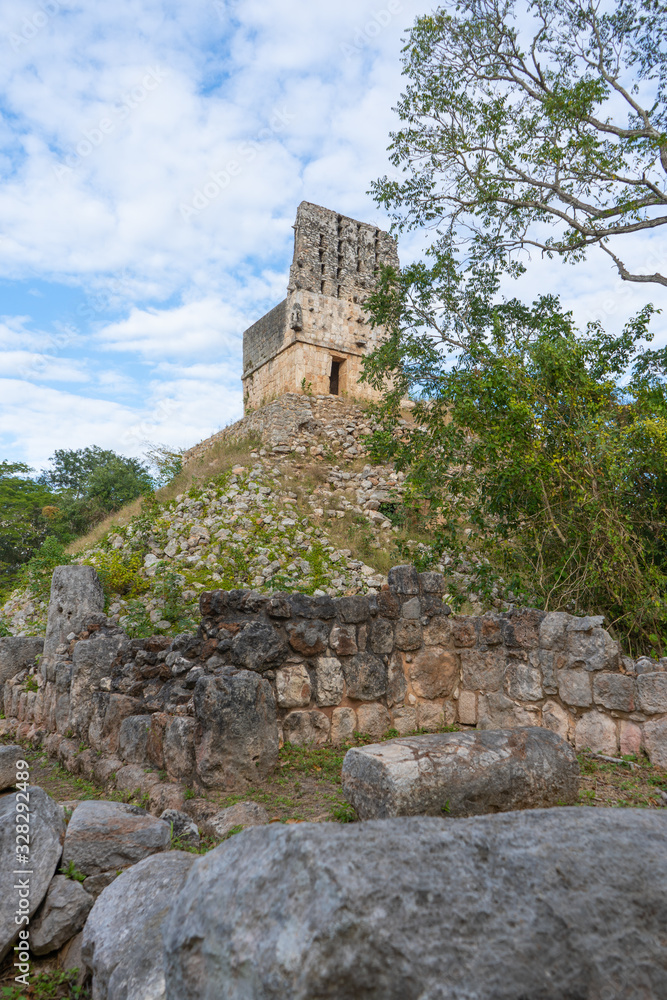 El Mirador, a pyramid-like structure surmounted by a temple in Labna mayan archaeological site. Yucatan. Mexico