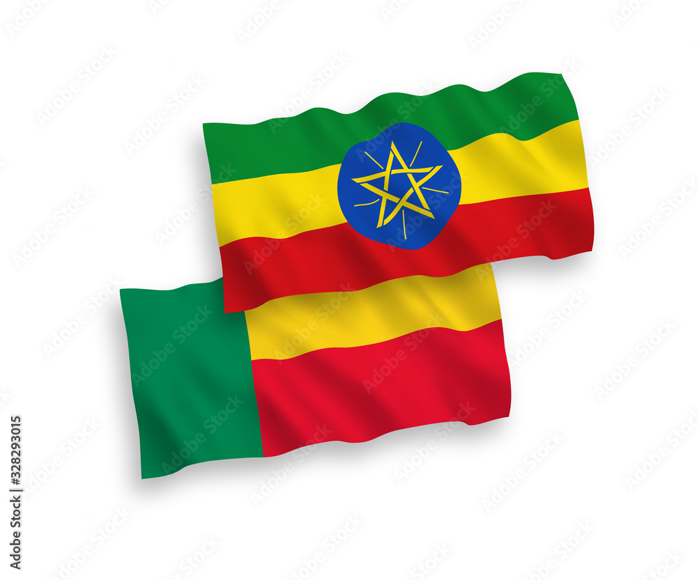 Fototapeta premium Flags of Ethiopia and Benin on a white background