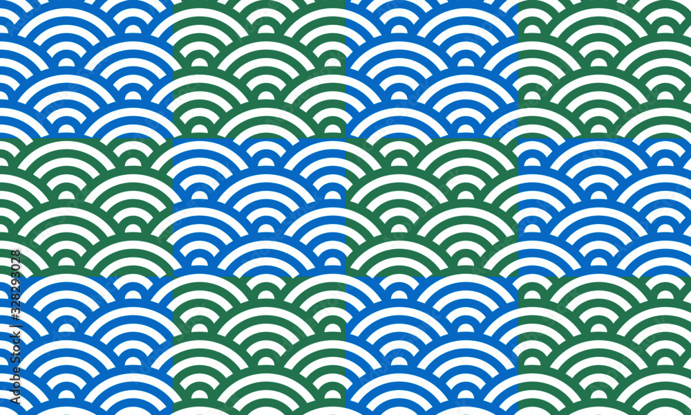 青海波の市松模様（青と緑）日本の伝統模様