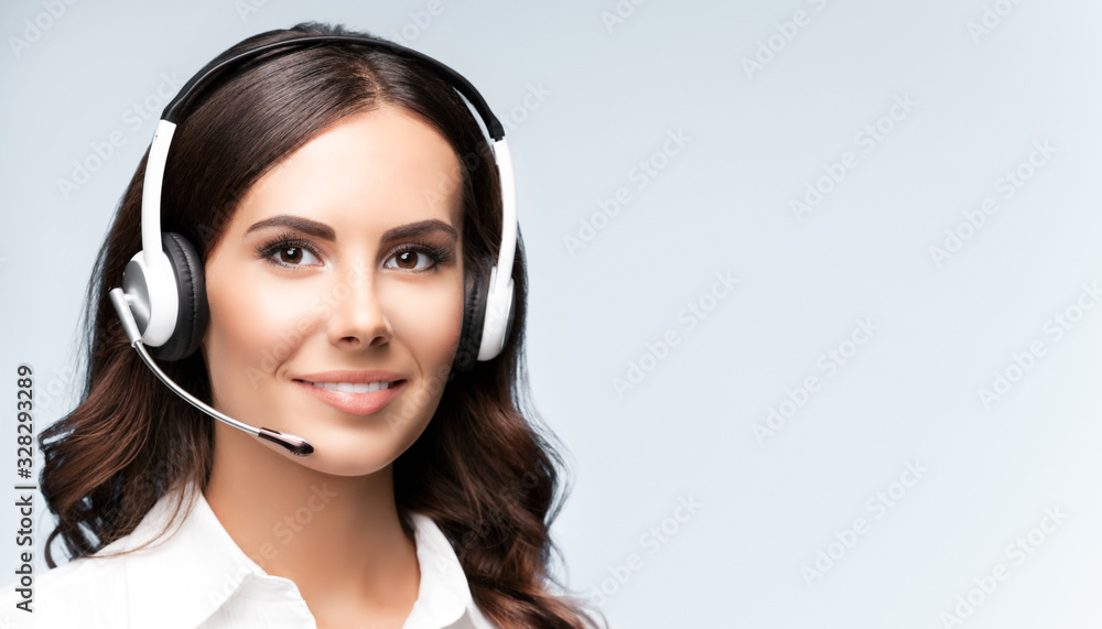 Female customer support phone operator in headset Female customer support phone operator in headset
