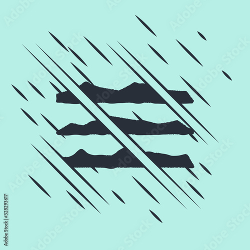 Black Strips of cocaine or heroin drug icon isolated on green background. Glitch style. Vector Illustration