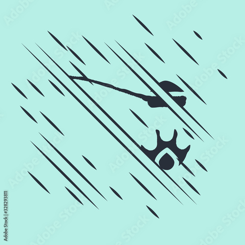 Black Heroin in a spoon icon isolated on green background. Concept of drug addiction and dependence from the narcotic. Junkie lifestyle. Glitch style. Vector Illustration
