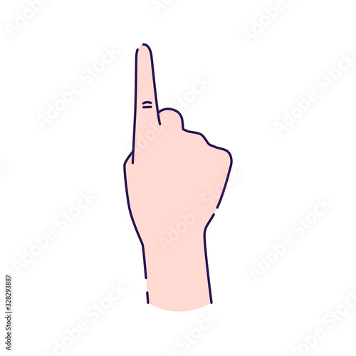 Hand showing one count line icon. Pointing hand. Make the index finger up gesture. Pictogram for web page, mobile app, promo. UI UX GUI design element. Editable stroke.