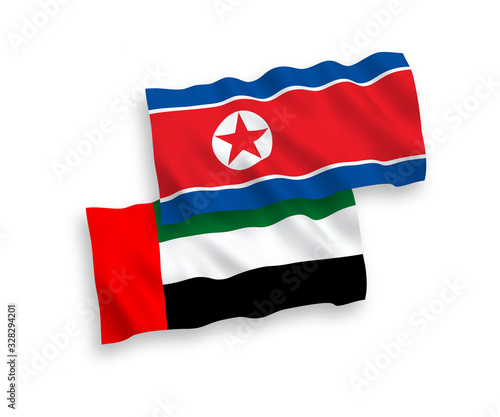 Flags of North Korea and United Arab Emirates on a white background