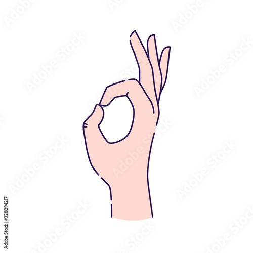 Hand showing symbol okey line icon. Pictogram for web page, mobile app, promo. UI UX GUI design element. Editable stroke.