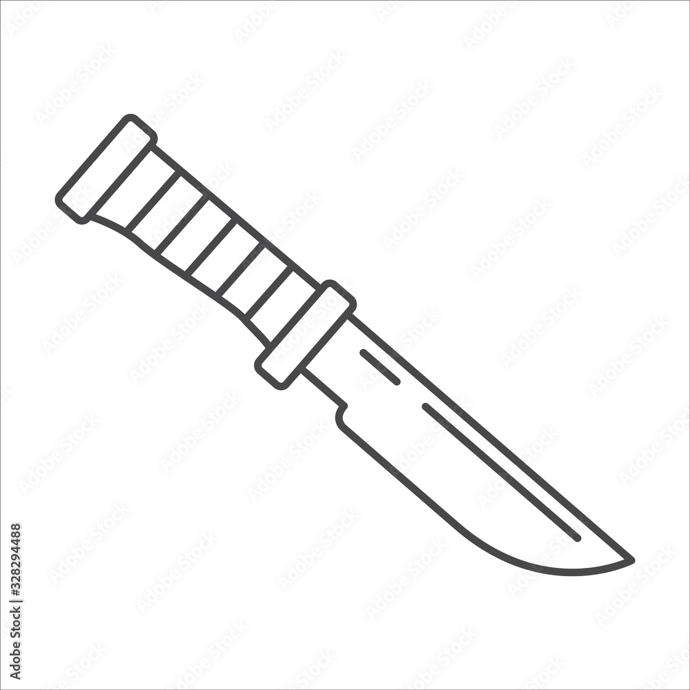 Hunting knive. Flat line art outline vector. Hunting knive. Flat line art outline vector.