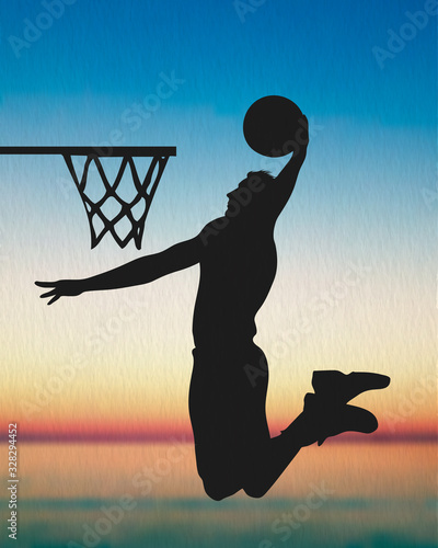 A Basketball Player Silhouette, The Sunset