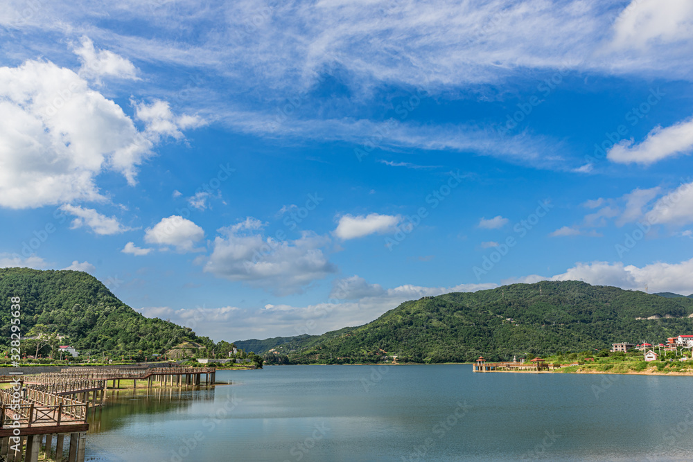 Blue sky and white clouds in the countryside