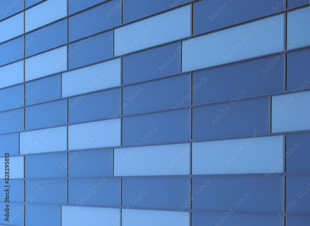 geometric blue metallic cladding modern facade in perspective view geometric blue metallic cladding modern facade in perspective view