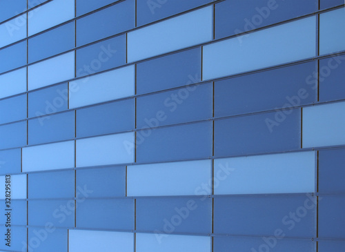 geometric blue metallic cladding modern facade in perspective view