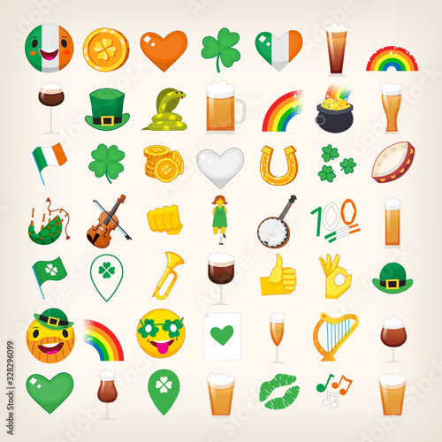 Set of emoticons for saint Patrick's Day holiday. Vector icons for various designs.