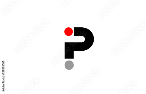 P dot dots letter logo alphabet icon design in red grey white for company and business