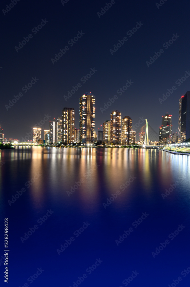 Fototapeta premium Tokyo city at night. Long Exposure. Skyscraper