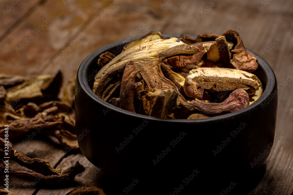 Dried mushrooms on a plate Dried mushrooms on a plate